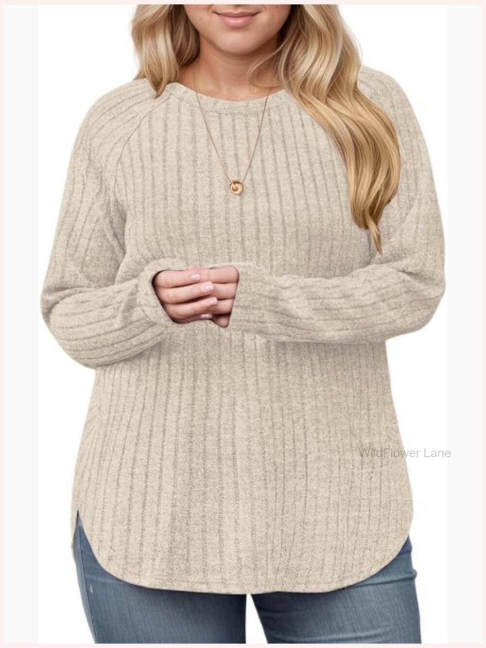 Plus Size Oversized Crewneck Sweater - Ribbed Knit Long Sleeve Top 1X-5X
